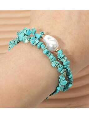 Tigerstars Organic Shaped Pearly Accent Semi Precious Pebble Stone Beaded